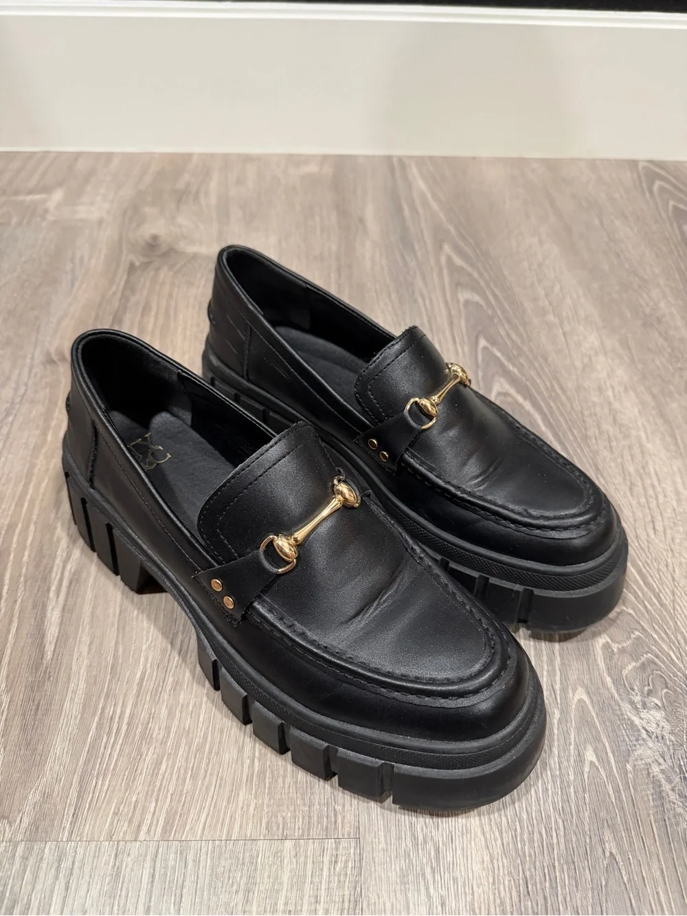 New York & Company Black Platform Loafer with Gold Accent